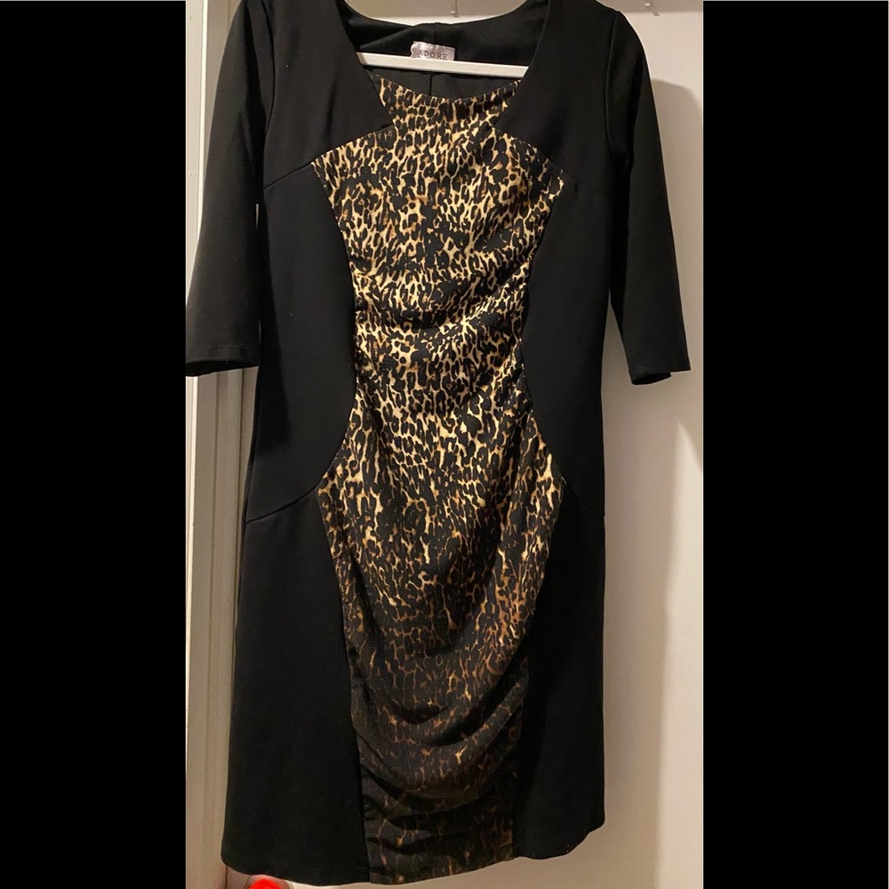 Color Block Animal Print ThreeQuarter Sleeve Dress